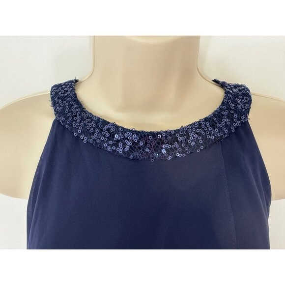 CHAPS New $120.00 Navy Blue Tiered Chiffon Embellished Dress Evening Wedding NWT - Picture 5 of 8